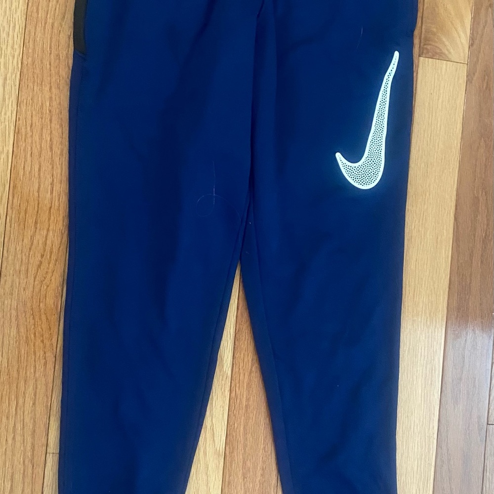 Nike Kids' Blue Joggers with White Logo Size Small